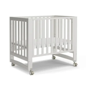 6-in-1 White Portable Mini Crib with Mattress & 4 Height Adjustable