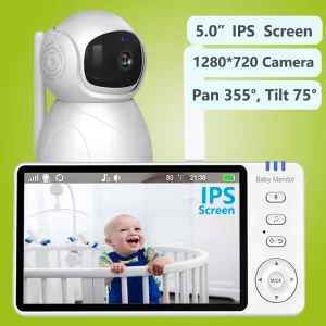5" 720P HD IPS Screen Video Baby Monitor Pan Tilt 4X Zoom Camera 2 Way Audio Night Vision 3500mAh Battery Lullaby VOX