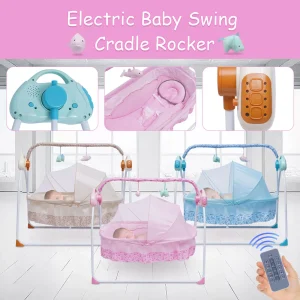 Auto Electric Baby Cradle Rocker Swing  with Timer+Bluetooth Music+Mat+Pillow 5-Gears Adjustable