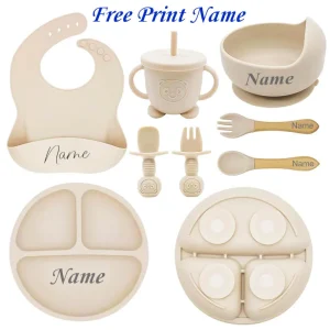 Personalized Baby Feeding Set Silicone Plate Bowl Straw Cup