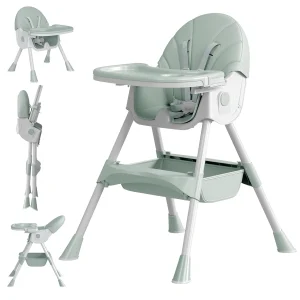 Foldable children's feeding chair, multi-adjustable backrest, switches between high and low,